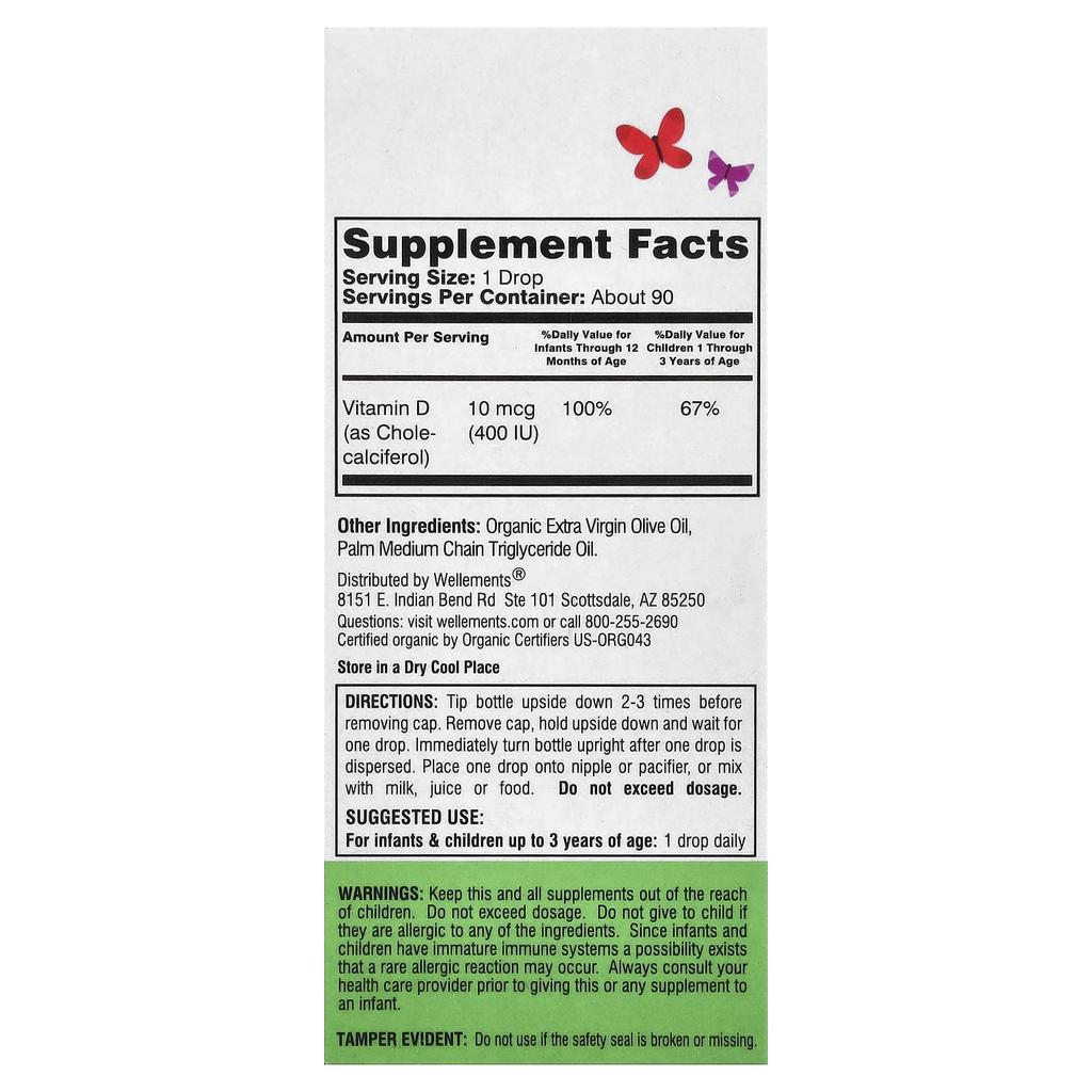 Wellements, Organic Vitamin D Drops, Newborn+, 4.5ml (0.15 fl oz)