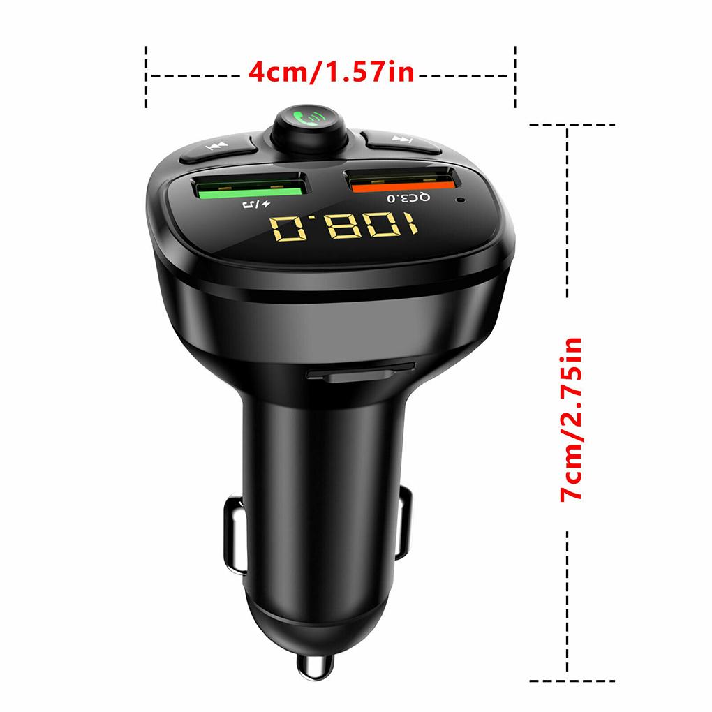 Car Bluetooth 5.0 FM Transmitter QC3.0 Dual USB Fast Charger Colorful Ambient Light Handsfree MP3 Modulator Player