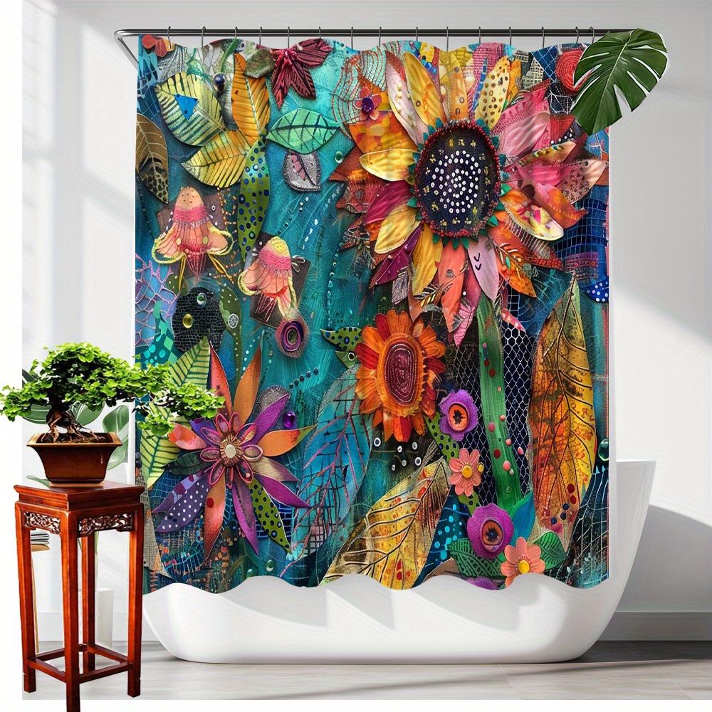 Vibrant Artistic Floral Shower Curtain -Waterproof,Mildew-Resistant With Colorful Leaf And Flower Design For A Creative Bathroom