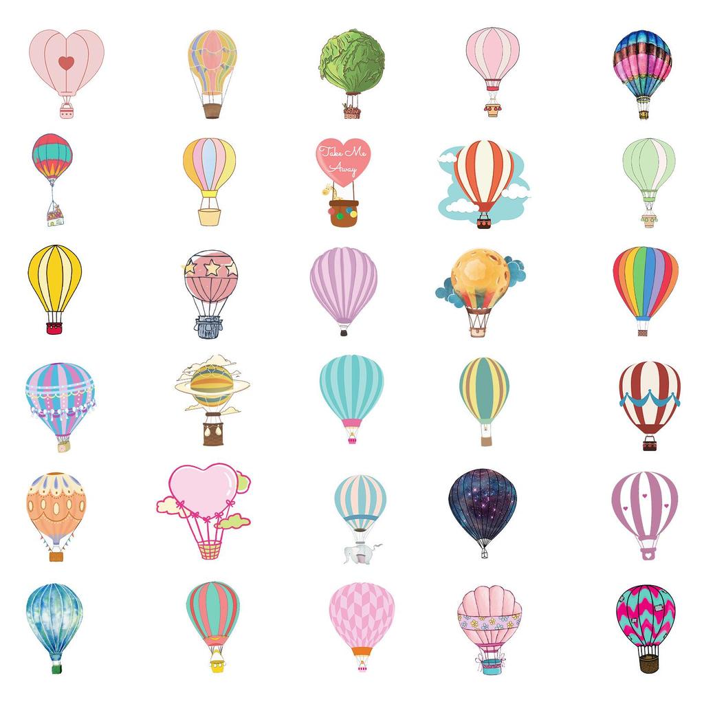 50PCS Hot Air Balloon & Cartoon Girl PVC Stickers for Skateboards, Water Bottles, Luggage.