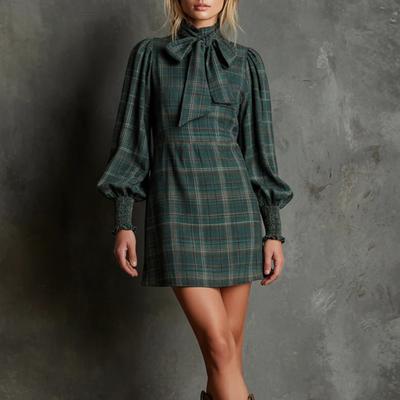 Women's Long Sleeved Casual Retro Loose Waist,cinching Dress
