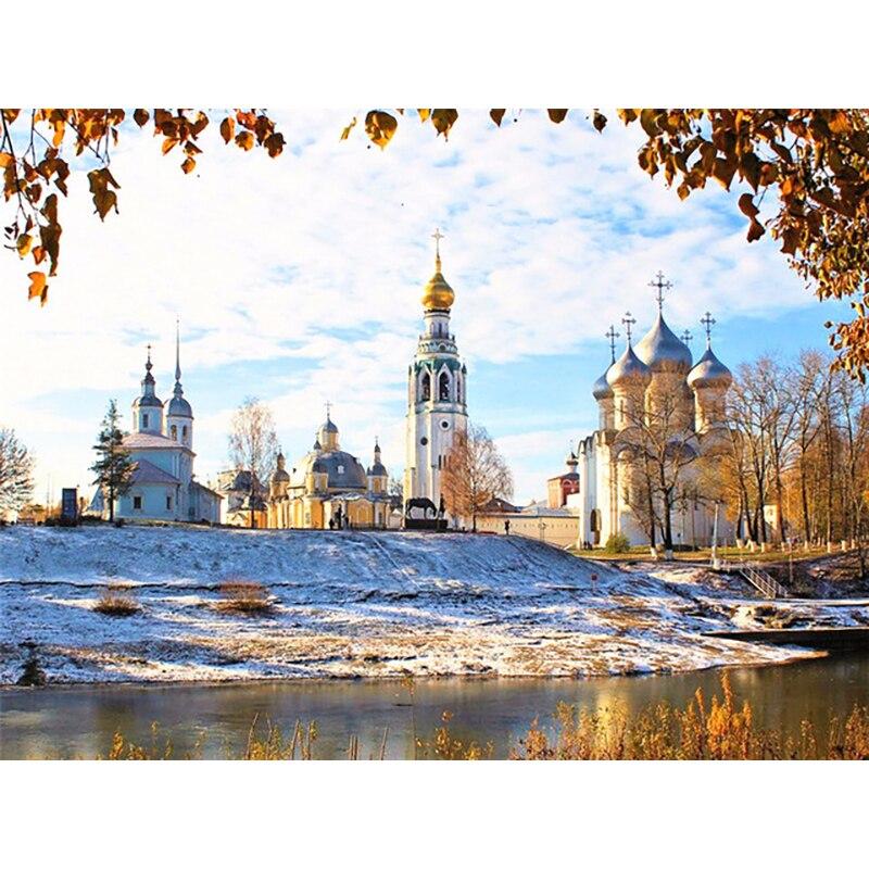 Nowy 5D DIY Zamek Diament Malarstwo Śnieg Scena Diament Haft Scenerii Ściegu Pełne Okrągłe Wiertła Home Decor Prezent