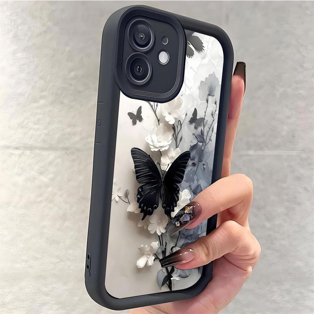 Black Butterfly Groove-Style Protective Case for iPhone 14/15/16/17 Pro Max