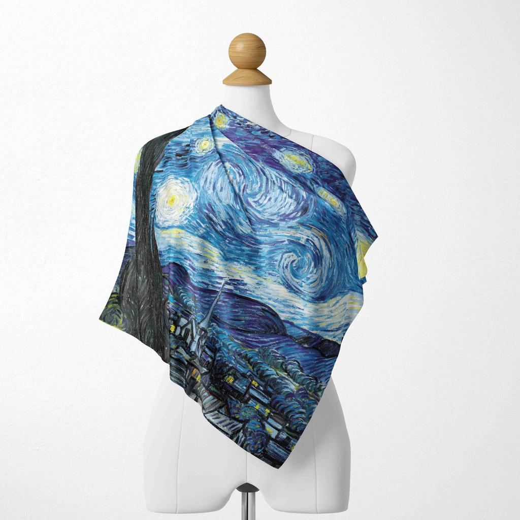 70CM*70CM Van Gogh Oil Painting Fashion Scarves for Women Print Silk Satin Hijab Scarf Female Luxury Brand Square Shawl Scarfs