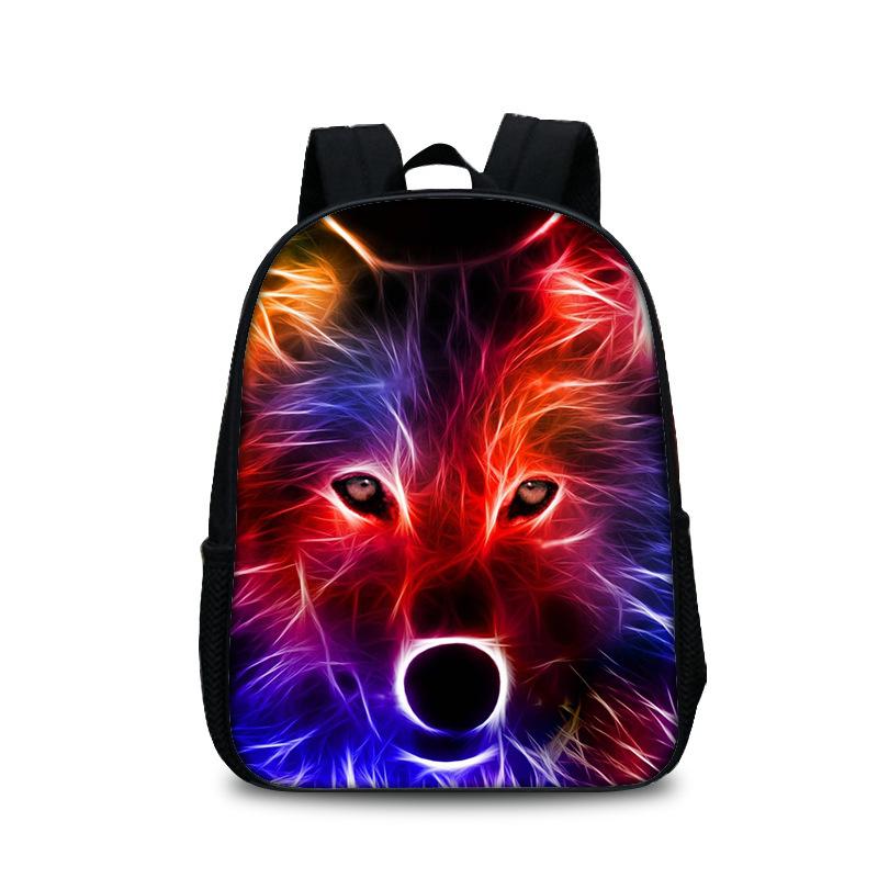 Animal Wolf Pattern Printed Backpack for Primary and Secondary School Students, Large Capacity Backpack