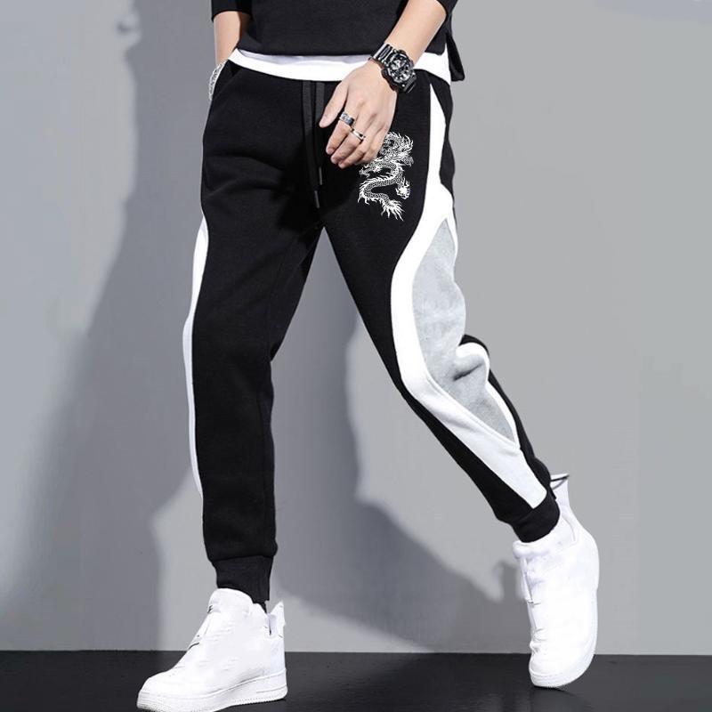 New Men Casual Drawstring Dragon Print Pants Jogger Pants Sweatpants Running Pants Sweatpants for Men