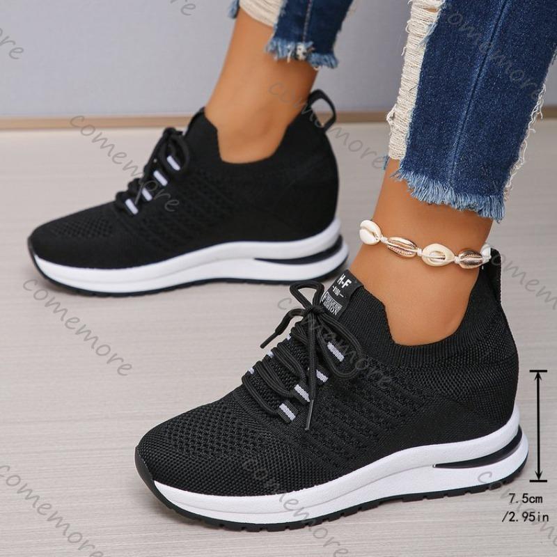 Fashion Comemore Inner Height Women's Shoes Spring Autumn New Mesh Breathable Platform Sneakers Casual Lace Up White Vulcanize Shoes