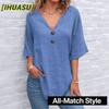 Women's Fashion Casual Solid Color Print Short Sleeve V Neck Blouses & Shirts