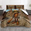 3 Piece Bedding Set Cartoon Alligator Popsicle Body Holding Bat Medieval Village Duvet Cover Set, Whimsical Bedding for Kids Teens Bedroom Decor