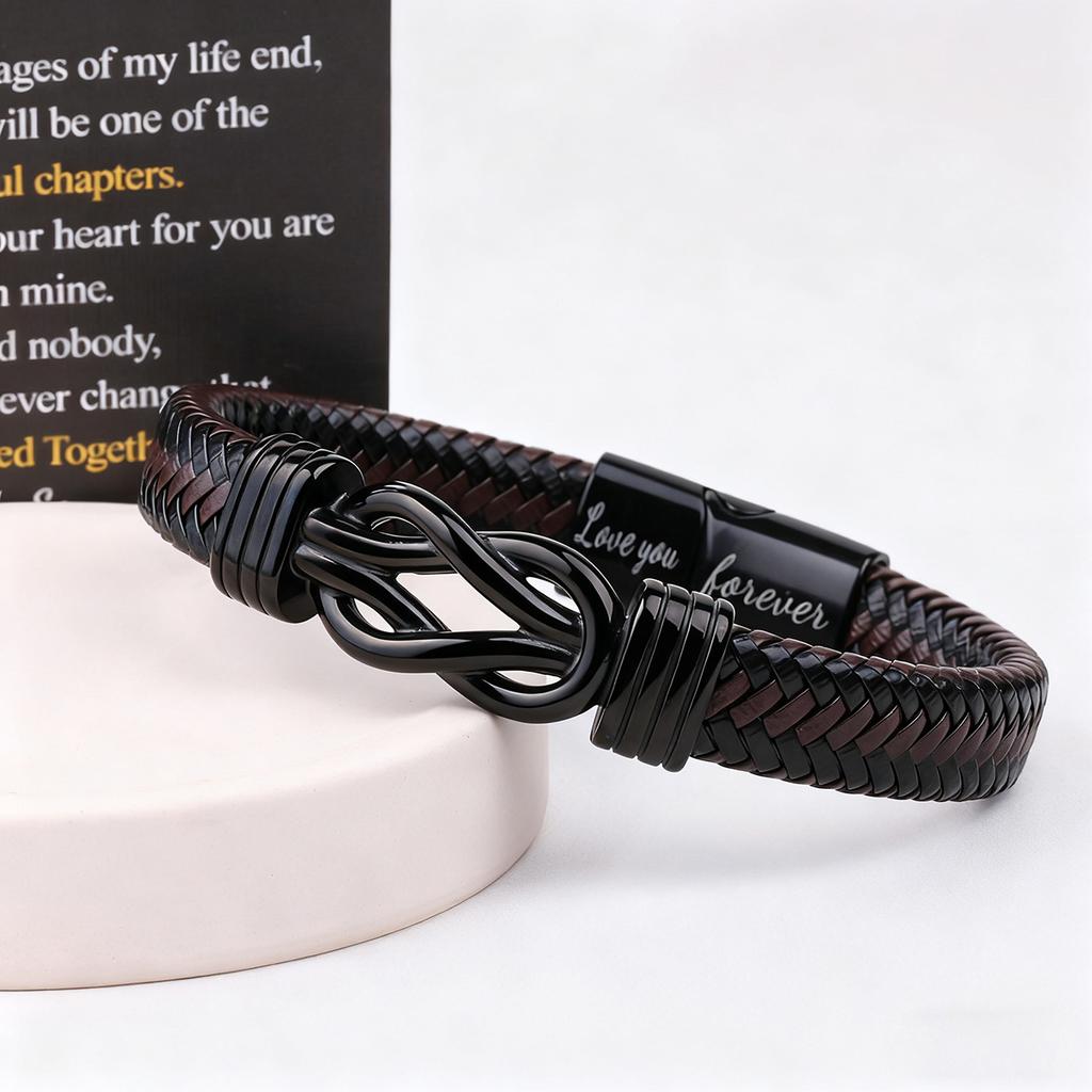 Creative for Son Perfect Gift Stainless Steel r Bracelet Leather Infinity Charm Multi-Laye 2pcs(Bracelet+Card) Elegant