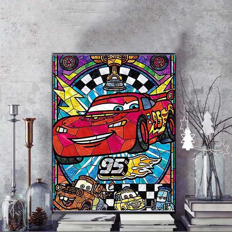 Disney Diamond Painting Cars Stained Glass Style Art Illustration 5D Cross Stitch Hanging Print 5D Puzzle Mosaic Embroidery Home Decoration