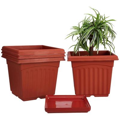 Ghivece Pătrate pentru Plante cu Tăviță Inferioară|Design Unic|Plastic Tratat UV|Ghiveci de Flori pentru Interior și Exterior