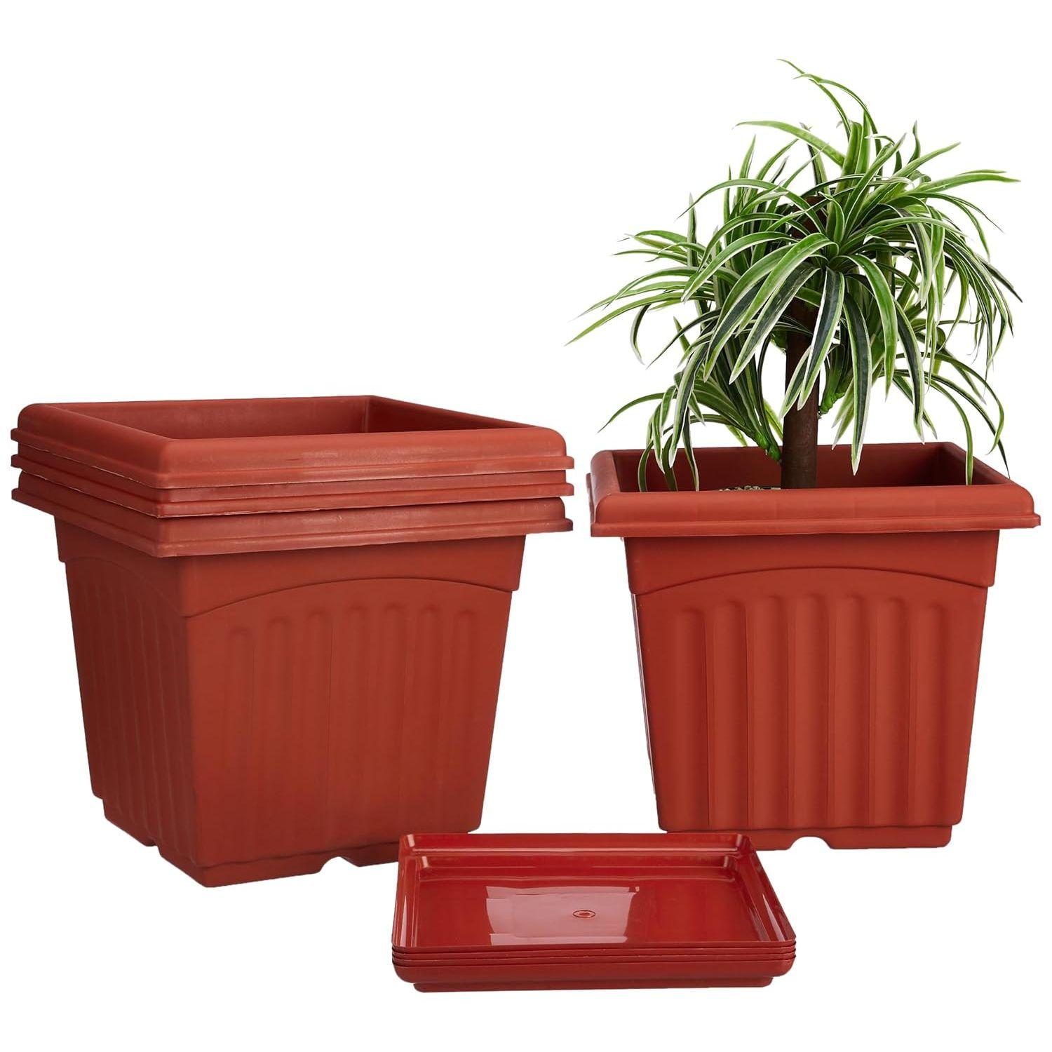 

Квадратные горшки для растений с поддоном|Уникальный дизайн|Пластик с УФ-обработкой|Комнатный и уличный цветочный горшок 14 INCH