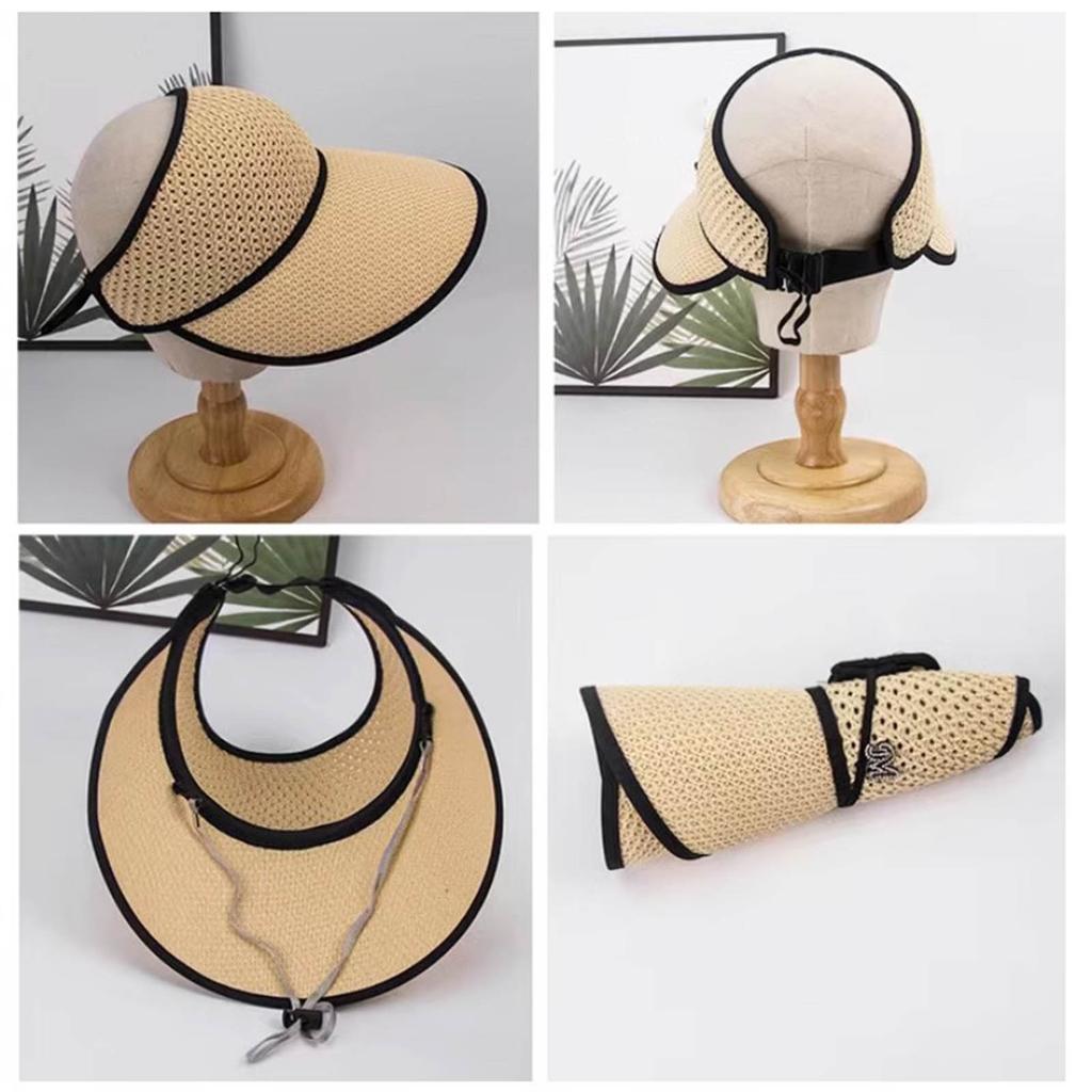 Faltbarer Stroh-Sonnenhut mit breiter Krempe für Damen mit Sonnenschutz Packbares Design Floppy-Hut Perfekt für Urlaubsbekleidung