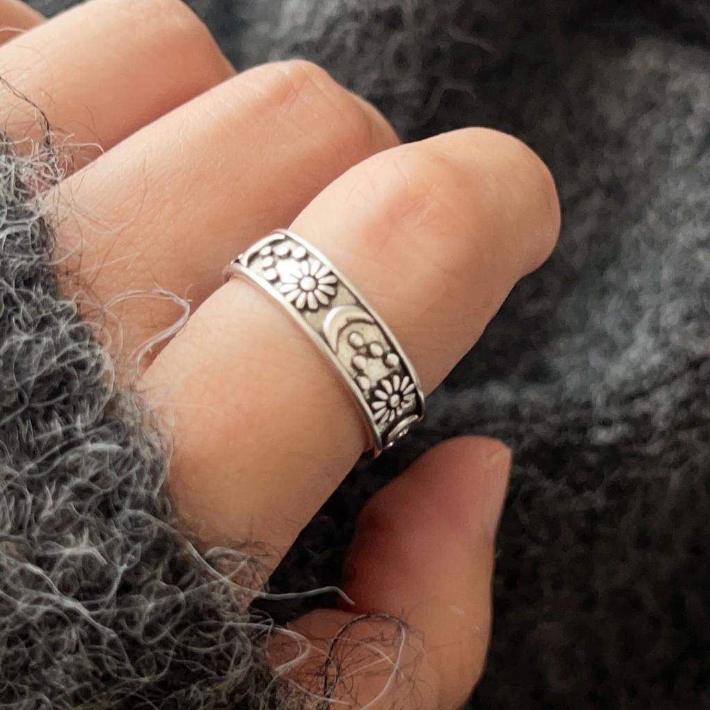 925 Sterling Silber Ringe für Damen Geometrischer Feinschmuck Fingerverstellbar Einfacher Retro Blumenring für Party Geburtstagsgeschenk