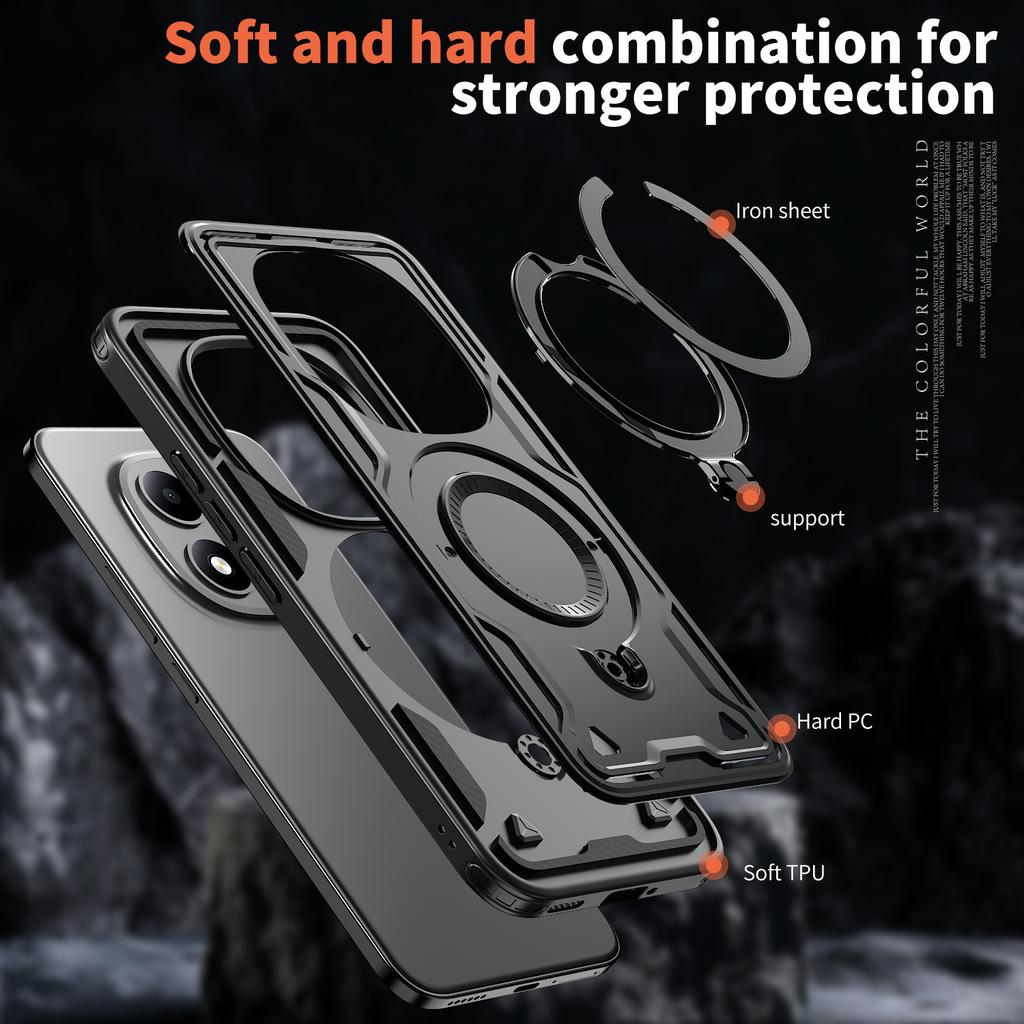 Armor Shockproof Case For Xiaomi Poco M8 Pro Redmi Note 15Pro 4G Plus 5G 360° Rotating Magnetic Stand TPU Plastic Phone Cover