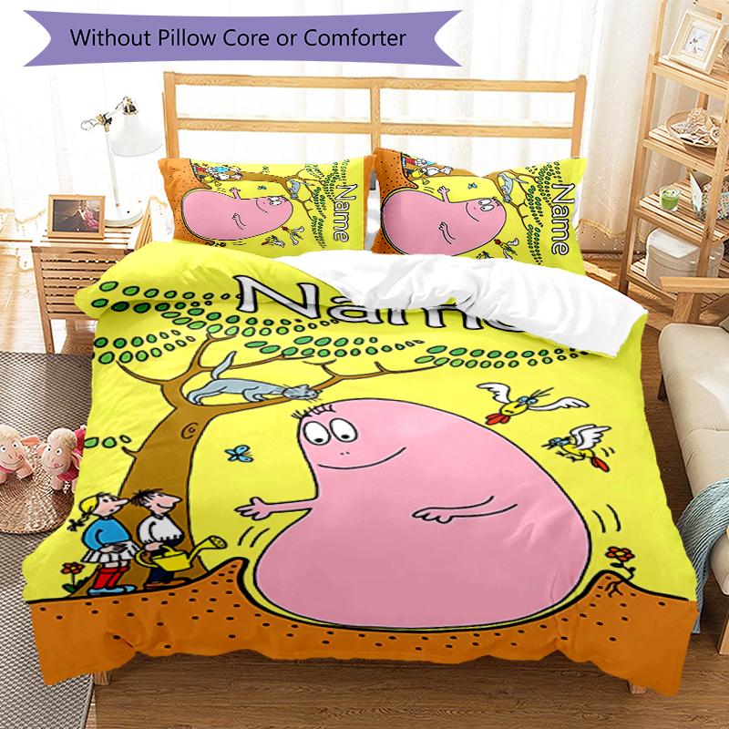 3pcs Custom Name Barbapapa Bedding Set Duvet Cover Closure Includes 1 Duvet Cover & 2 Pillowcases for All Seasons Bedroom Decor