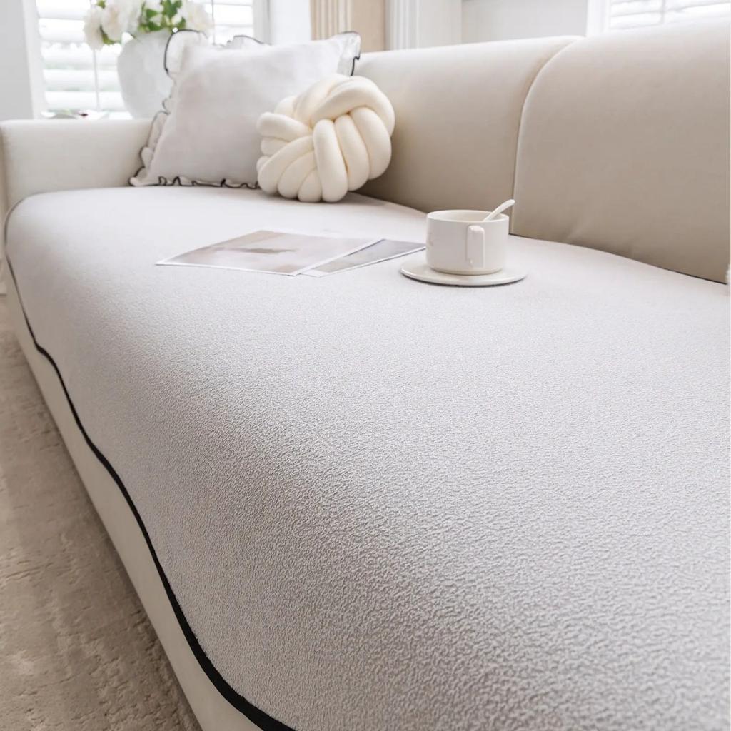 Minimalistische einfarbige Teddy-Chenille-Sofabezüge - Rutschfeste Kissenbezüge in unregelmäßiger Form, weich, rutschfest, für alle Jahreszeiten, Heimdekor