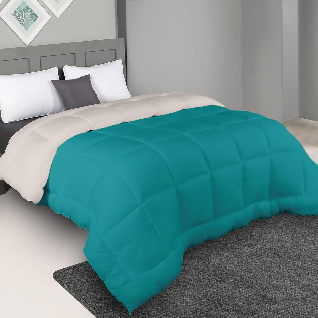 Plush Reversible Microfiber Comforter Single Bed |  (152.4 X 228.6 CM) Aqua Blue + Egg Nog