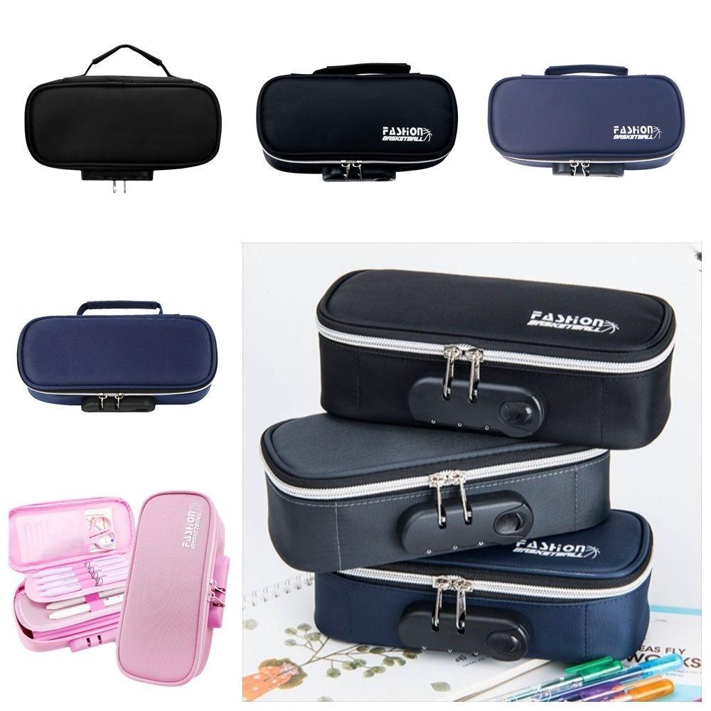 Canvas Password Lock Pen Box Stationery Portable Organizer Box Large-Capacity Pencil Case  Gifts