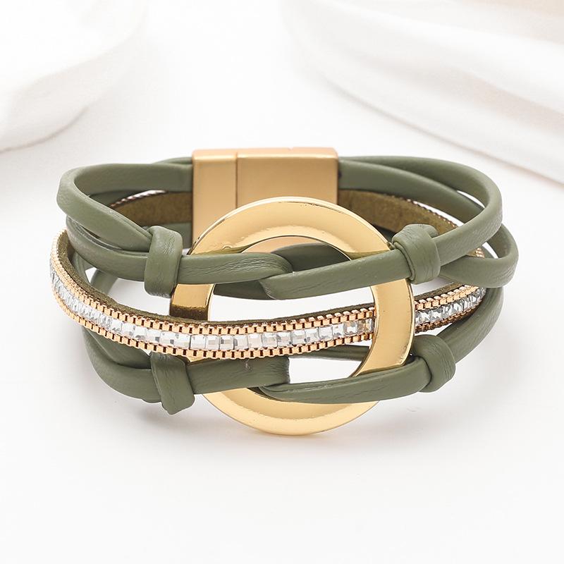 Leather Bracelet for Women Round Hollow Circles Wrap Bangle Female Jewelry Gifts