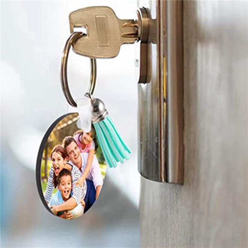 ABWR-300Pcs MDF Sublimation Blanks Keychain Bulk, Sublimation Keychain Blanks With Key Ring Double-Sided For DIY Craft Making