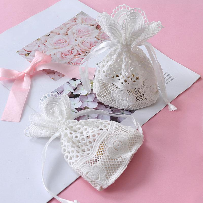 WTEMPO White Hollow-out Lace Brim Gift Bags Jewelry Storage Bags Creative Round Bottom Drawstring Bags Ideal for Storing and Gifting Delicate Items