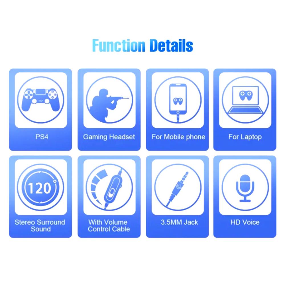 3.5mm Wired Gaming Headphones for PS4 Laptop PC Computer Headset with Microphone Volume Control Mute Button Earphone Helmet