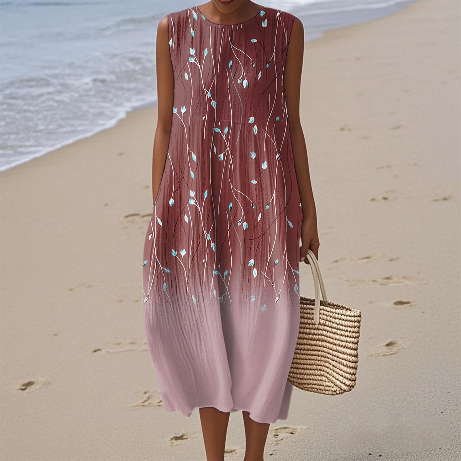 

Жіноча мода Повсякденна Без рукавів Круглий виріз Квіткова Елегантна Темпераментна Сукня XL червоний