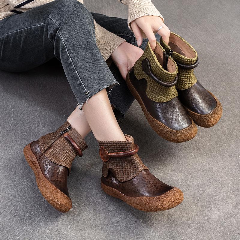 Fashion GKTINOO Retro Genuine Leather Short Boots 2024 New Casual Round Toe Versatile Solid Color Women's Soft Cowhide Soft Sole Shoes