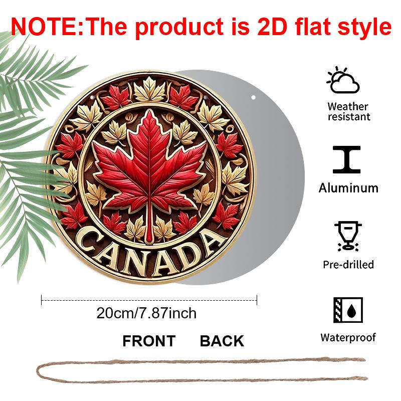 2D Flat Printed, 1pc Round Aluminum Canada Maple Leaf Sign, Retro Metal Wall Art, Vintage Style, Waterproof & Durable, Easy to Install, Perfect for