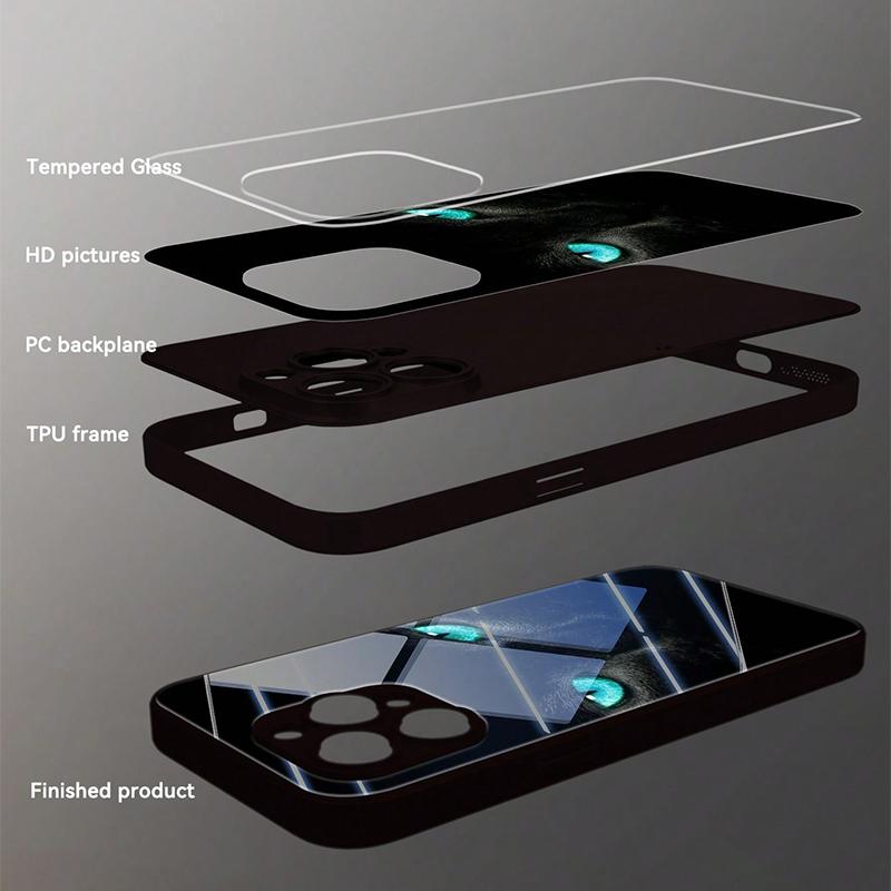 Cool Black Cat Mysterious Eyes Tempered Glass Phone Case For iPhone 17 16 15 14 13 12 11 Pro Max 17Air 16E 7 Plus XR XS X Cover