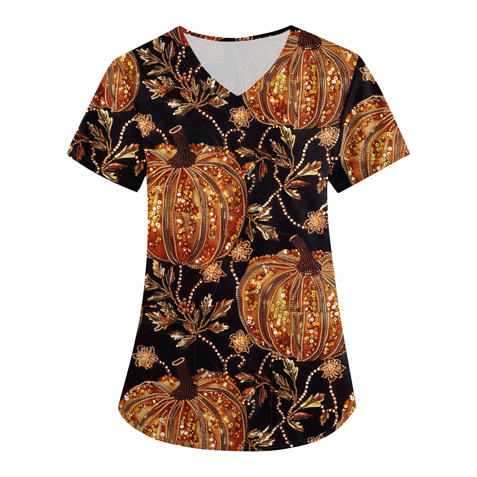 

Женская модная футболка с короткими рукавами и v-образным вырезом с пасхальным принтом, маленькая рабочая футболка с карманами XL оранжевый