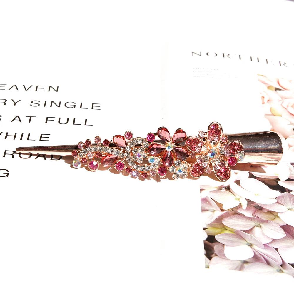 Rhinestone Hairpin Flower Leaf Metal Alloy Duckbill Hair Claws Retro Hair Clips Accessories For Women Shinning Ponytail Headwear