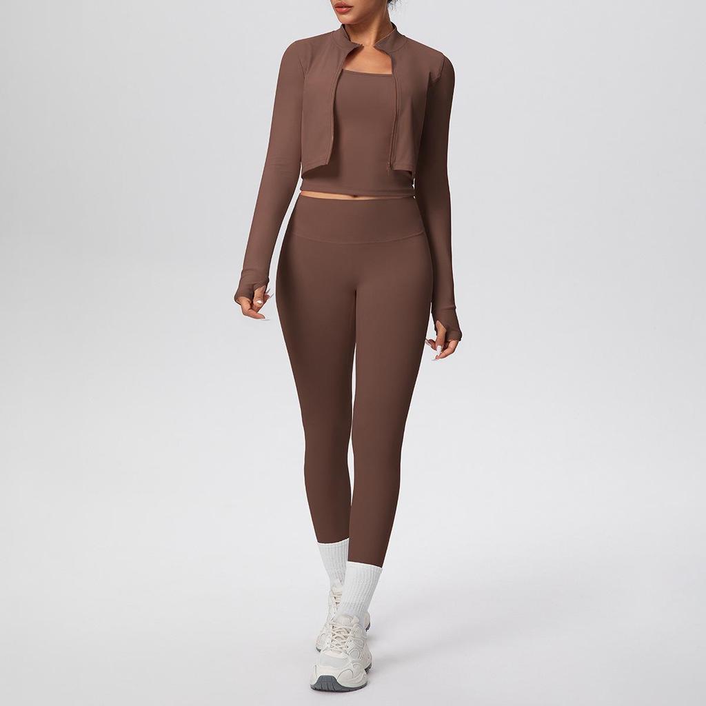 Solid Color Racerback Yoga Three-piece Set for Fitness & Running