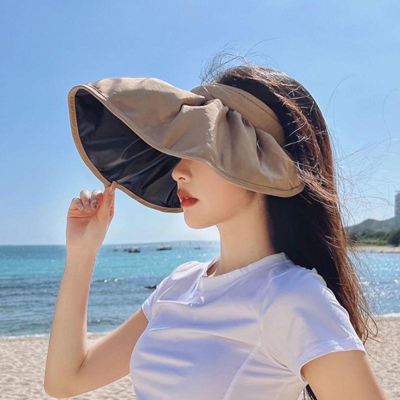 1PC Sunshade Hat Fashion Empty Top Hat Foldable Women Dual Use Big Brim Summer UV Protection Hair Hoop