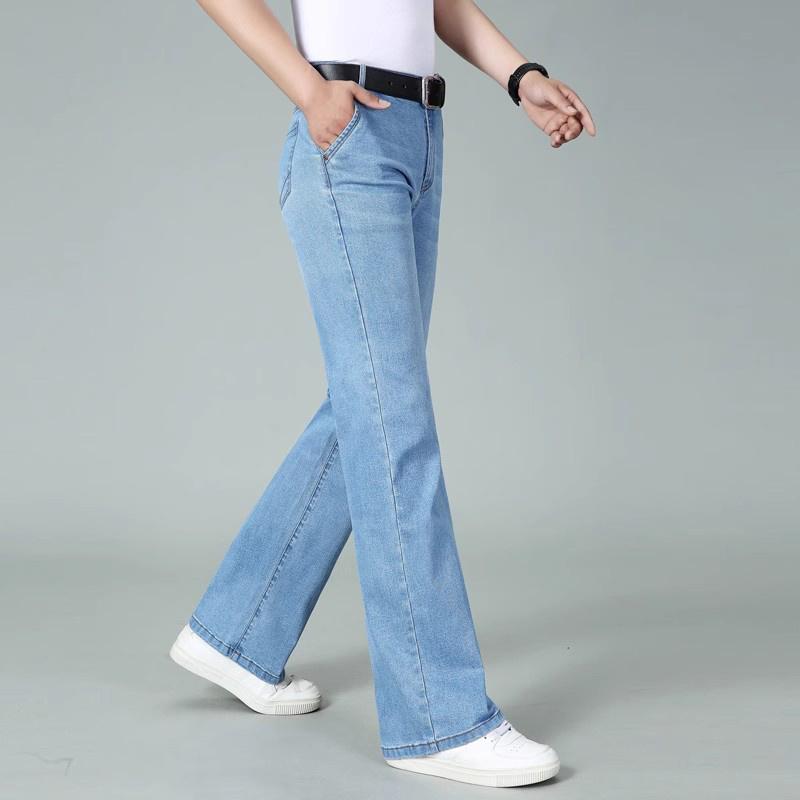 Men's Large Size Mid-Rise Elastic Loose Jeans Men's Casual Straight Light Blue Jeans
