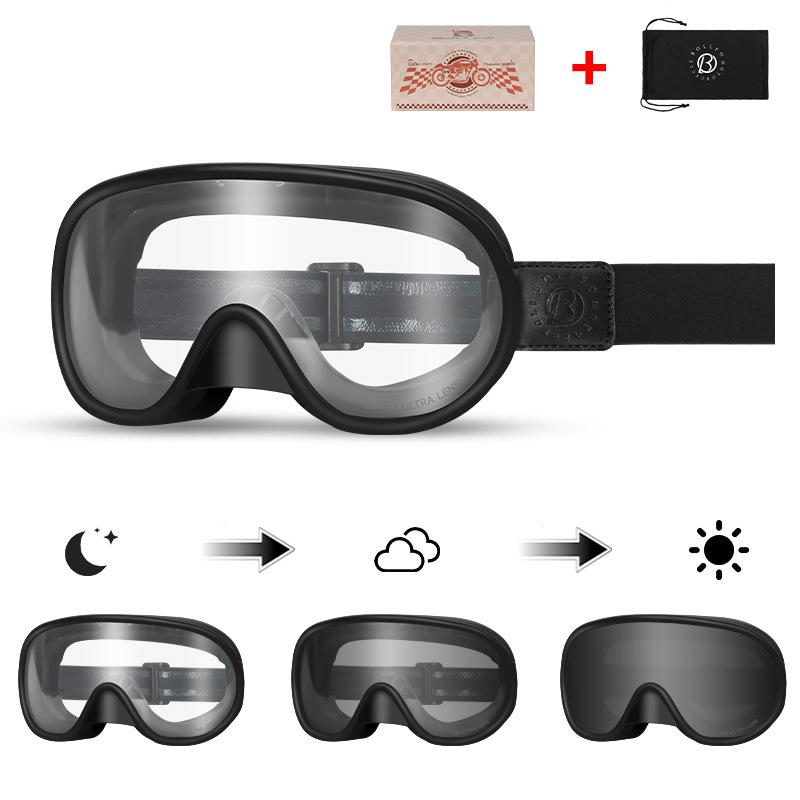 "Day-Night Dual-Use Retro Motorcycle Goggles: Color-Changing, Myopia-Compatible for Harley Helmets"
