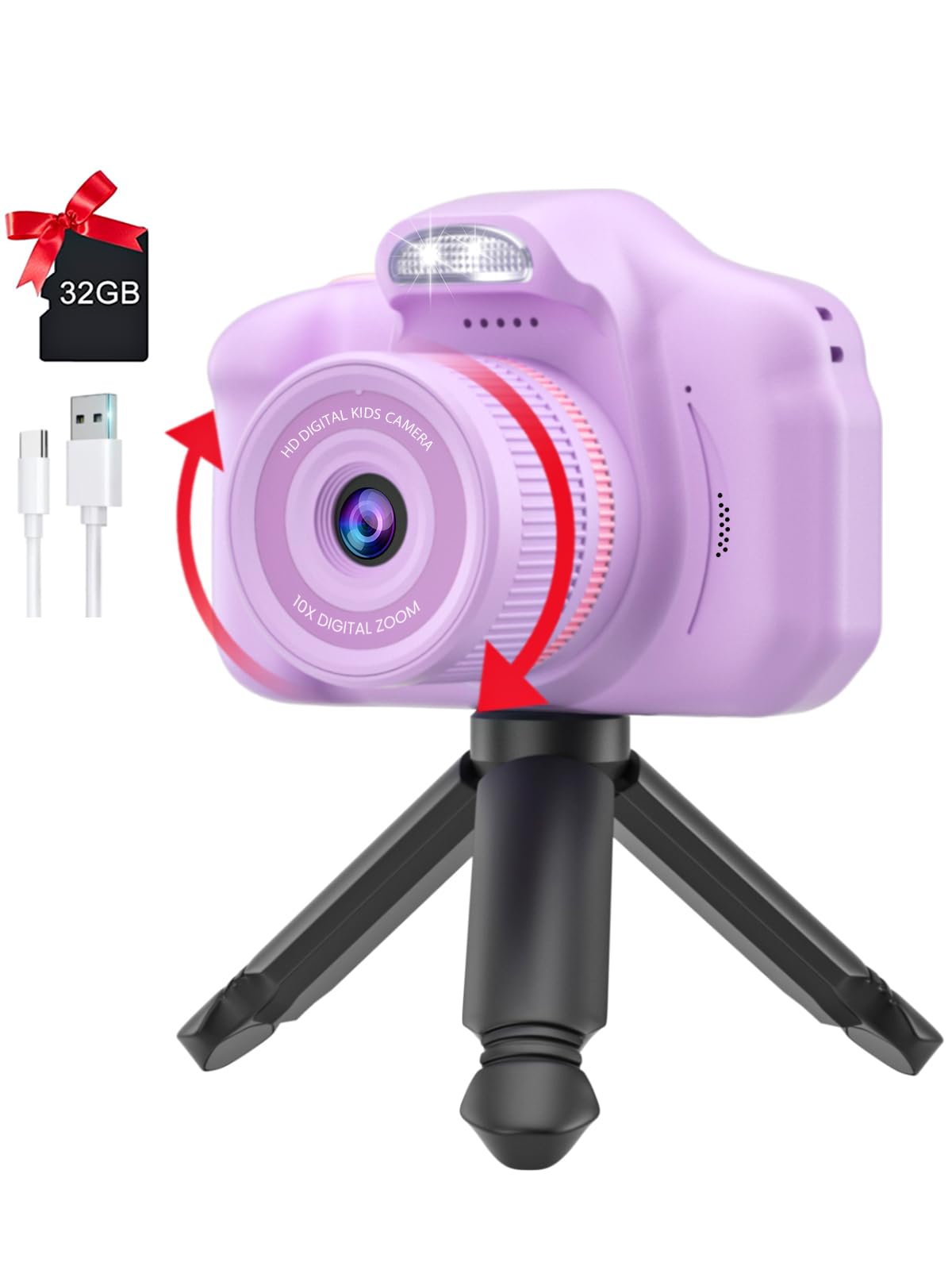 

Toy Camera with IPS 10x USB 1080P HD for Girls Ages Popular Digital Camera Birthday Japanese Instruction Manual Included Kids Tripod, 2.4-inch фиолетовый