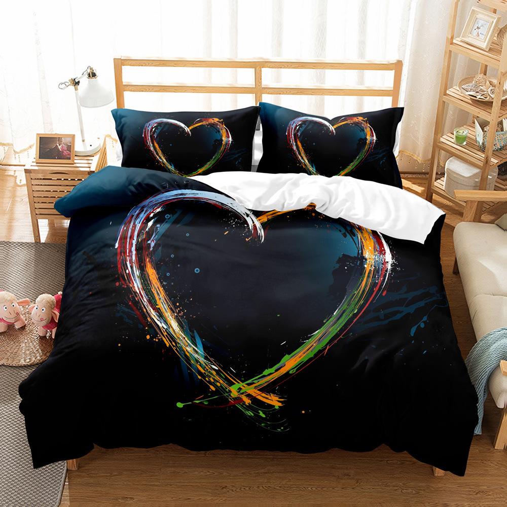 Love Heart Polyester Duvet Cover Set King Queen Twin Full Size Romantic Theme Big Love Heart For Kids Girl Boy Women Bedding Set