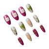 24PCS Retro Style Fake Nails with Flower Printed Sweet & Charming Reusable False Nails for Daily and Parties Wearing