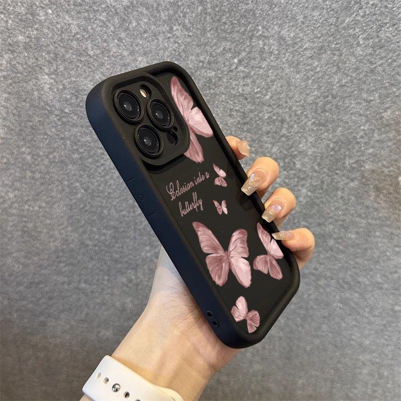 Retro Butterfly Silicone Phone Case For iPhone 16 15 14 Pro Max Plus 11 12 13 Pro XS 7 8 Plus SE 2 X XR Shockproof Full Cover