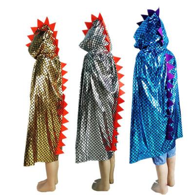 Halloween Dinosaur Cape Cloak for Kids & Adults - Gold, Silver, Blue Hooded Costume