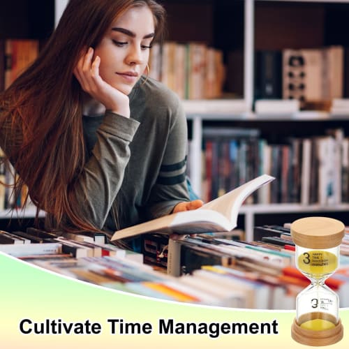 PATIKIL 3-Minute Hourglass, Wooden and High Borosilicate Glass Hourglass, Yellow