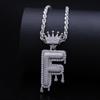 Stylish Hip Hop Zircon Crown Pendant Necklace with 26 English Letters for Women