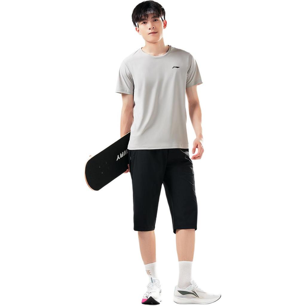 Li-Ning Madingi universalūs patogūs minkšti septynių taškų sportiniai laisvalaikio šortai Unisex šortai Juodi AKQV067-1