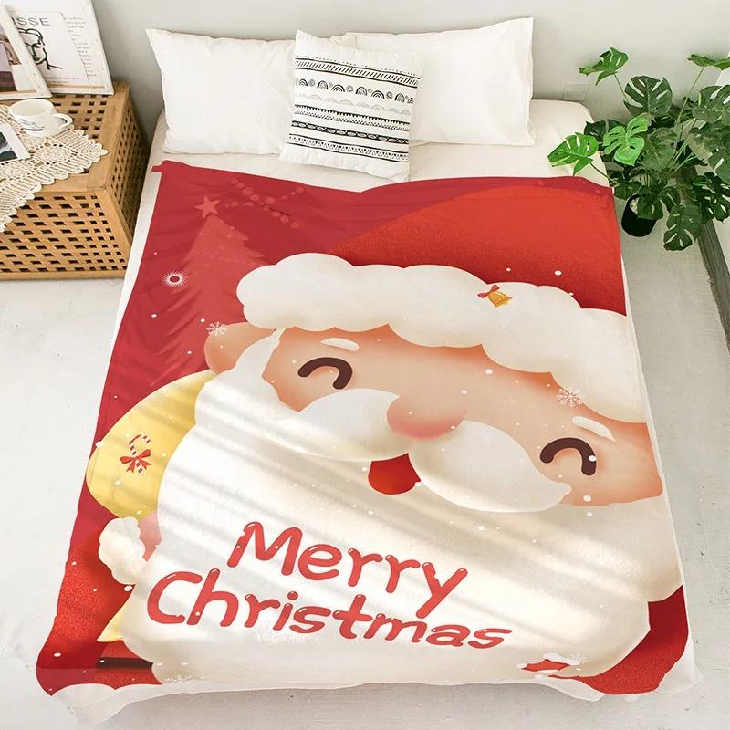 Christmas Flannel Blanket Printed Office Nap Throw Winter Warm Blanket for Desk Home Use