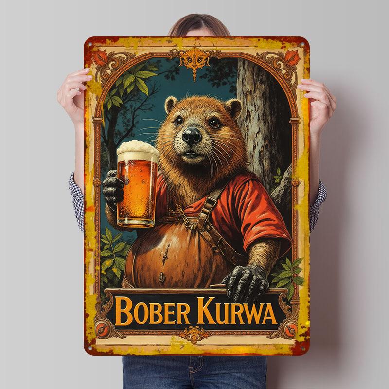 

Пиво Bober Kurwa с пивом Винтажный плакат Индивидуальное настенное искусство Винтажные металлические таблички Ретро жестяная табличка для мужской комнаты Предметы домашнего декора 20x30cm（7.8x11.8inch）