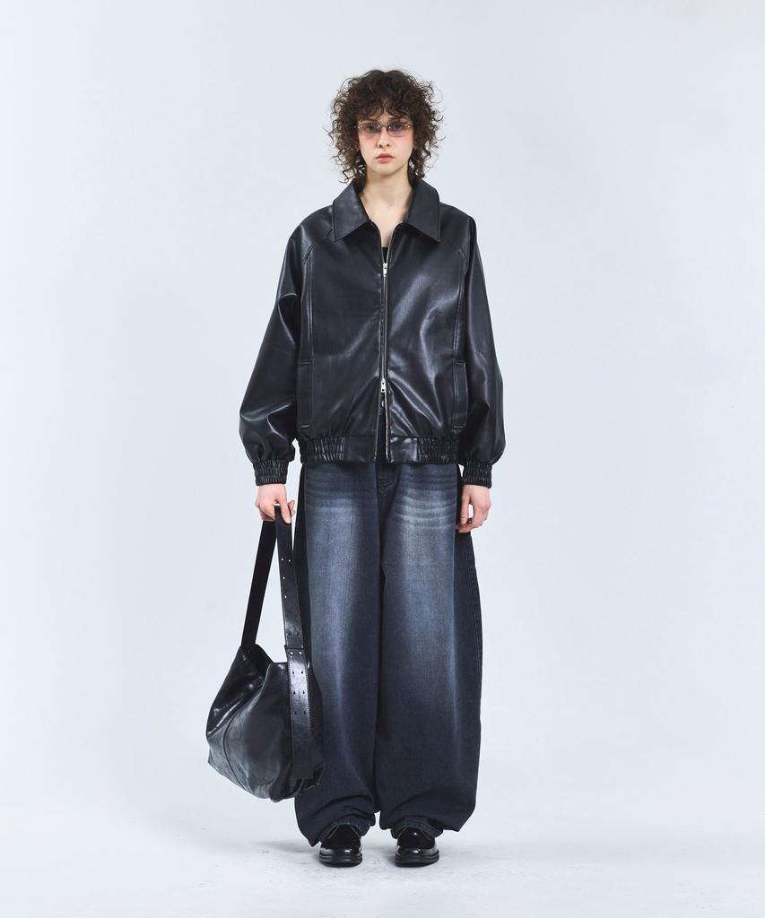 Standarderror 87-Stan058 Raglan Leather Blouson Jacket Black