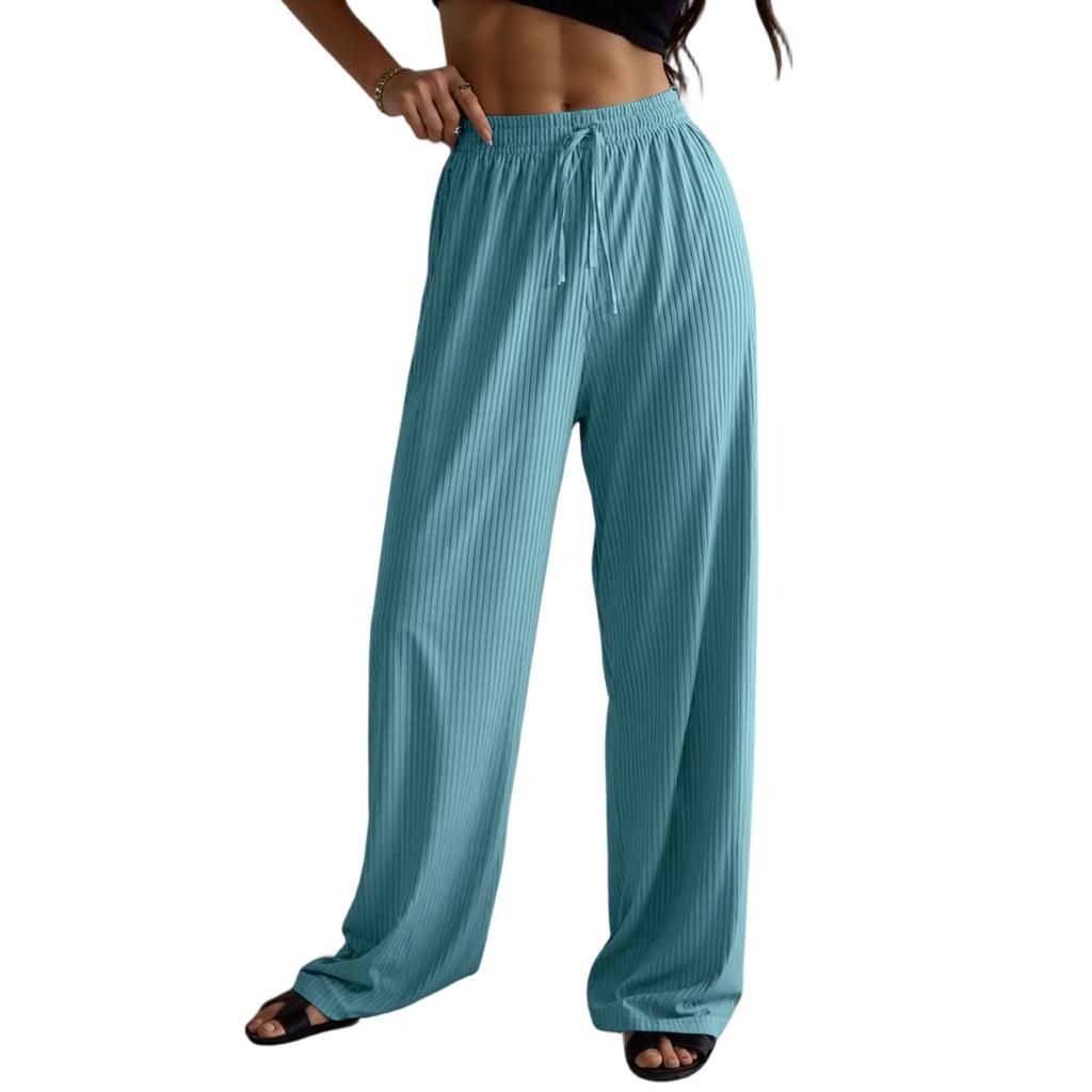 Women Casual Pants Elastic Wide Leg Summer BeachTrousers Lightweight Comfy